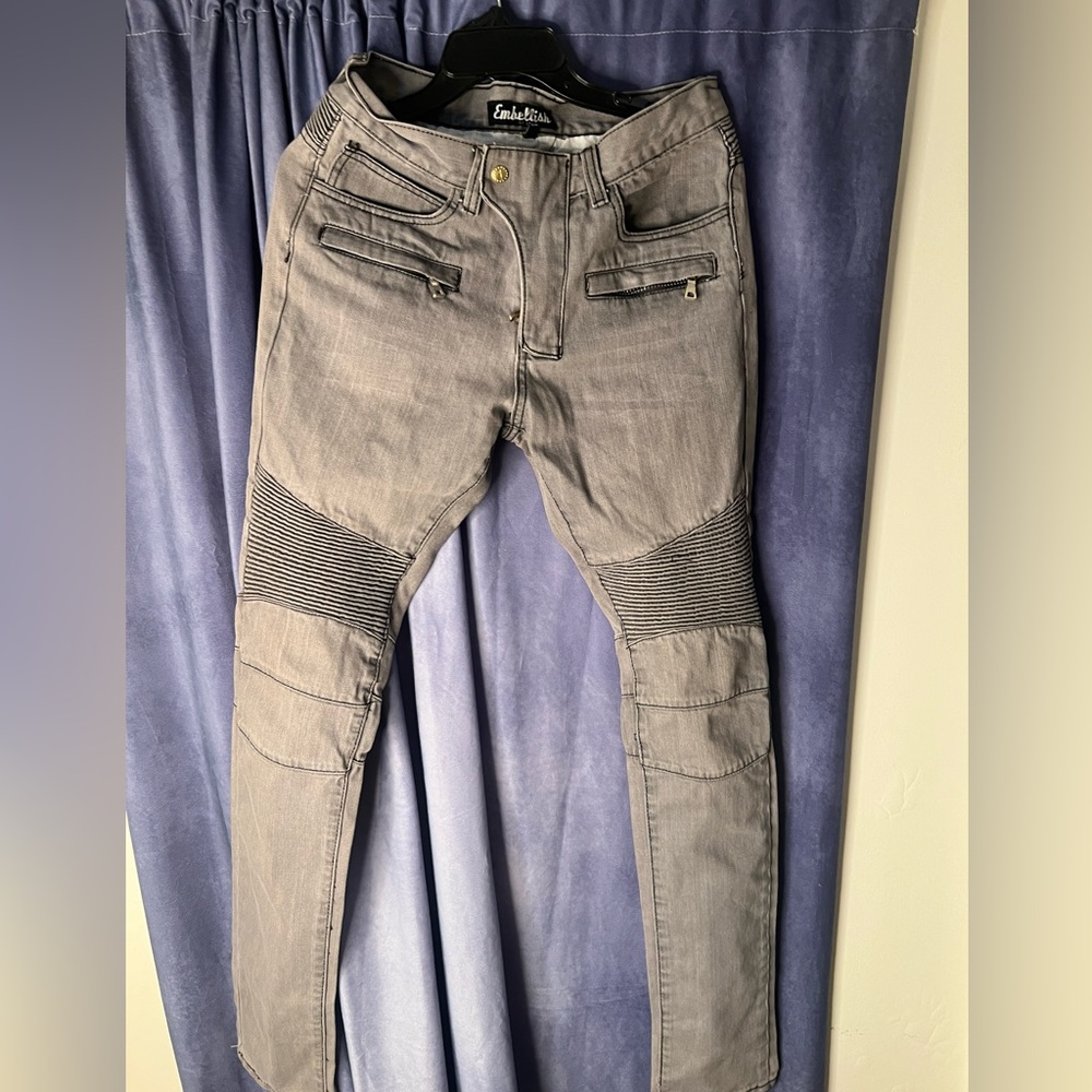 Embellish biker denim jeans